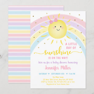 Sunshine Rainbow Pink Gold Pastel Baby shower Kaart
