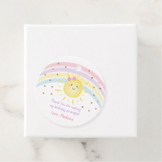 Sunshine Rainbow Pink Gold Pastel Birthday Bedankjes Labels (In situ)