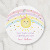 Sunshine Rainbow Pink Gold Pastel Birthday Bedankjes Labels (Voorkant)