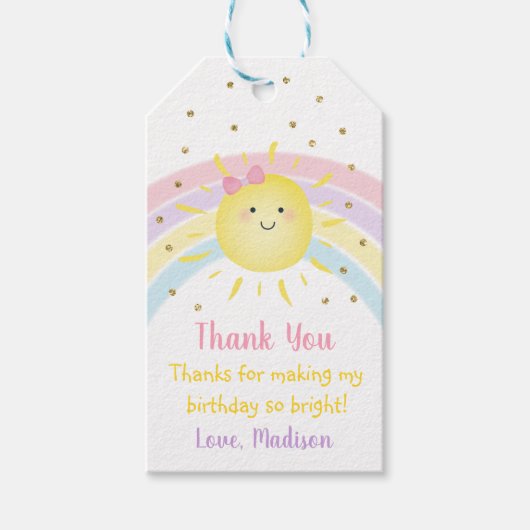 Sunshine Rainbow Pink Gold Pastel Birthday Cadeaulabel (Voorkant)