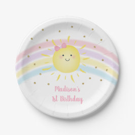 Sunshine Rainbow Pink Gold Pastel Birthday Papieren Bordje