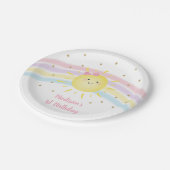 Sunshine Rainbow Pink Gold Pastel Birthday Papieren Bordje (Gekanteld)