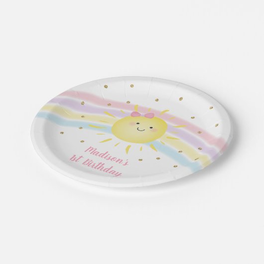 Sunshine Rainbow Pink Gold Pastel Birthday Papieren Bordje (Gekanteld)