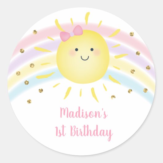 Sunshine Rainbow Pink Gold Pastel Birthday Ronde Sticker (Voorkant)