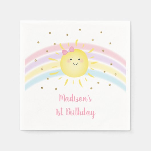 Sunshine Rainbow Pink Gold Pastel Birthday Servet (Voorkant)