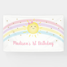 Sunshine Rainbow Pink Gold Pastel Birthday Spandoek