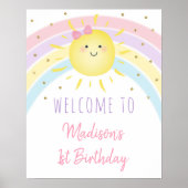 Sunshine Rainbow Pink Gold Pastel Birthday Welkom Poster (Voorkant)