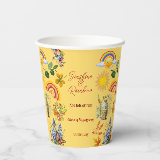 Sunshine Rainbow Spring Garden Vlinder Verjaardag Papieren Bekers (Achterkant)