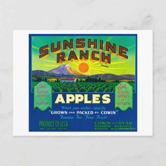 Sunshine Ranch Apple Label - Wapato, WA Briefkaart (Voorkant)