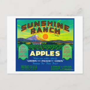 Sunshine Ranch Apple Label - Wapato, WA Briefkaart