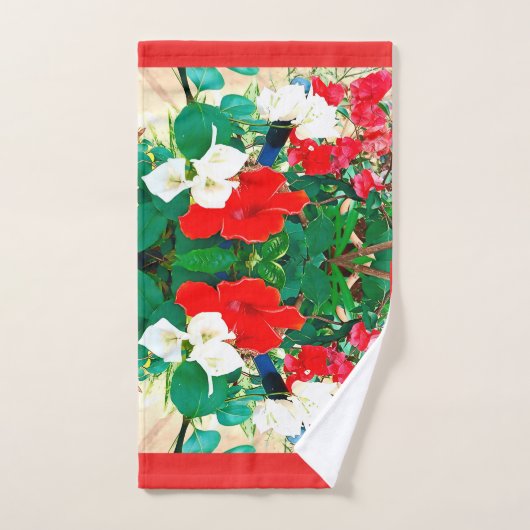 Sunshine Red Hibiscus Green blaast valkleuren Bad Handdoek (Handdoek)