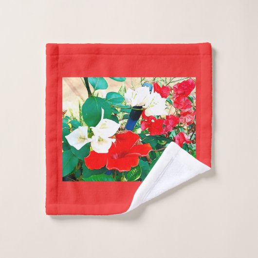 Sunshine Red Hibiscus Green blaast valkleuren Bad Handdoek (Wasdoekje)