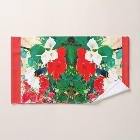 Sunshine Red Hibiscus Green blaast valkleuren Bad Handdoek (Handdoek)