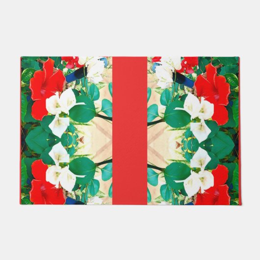 Sunshine Red Hibiscus Green blaast valkleuren Deurmat (Voorkant)
