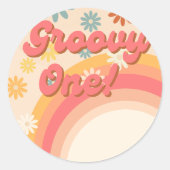 Sunshine retro 70's groovy één verjaardag ronde sticker (Voorkant)