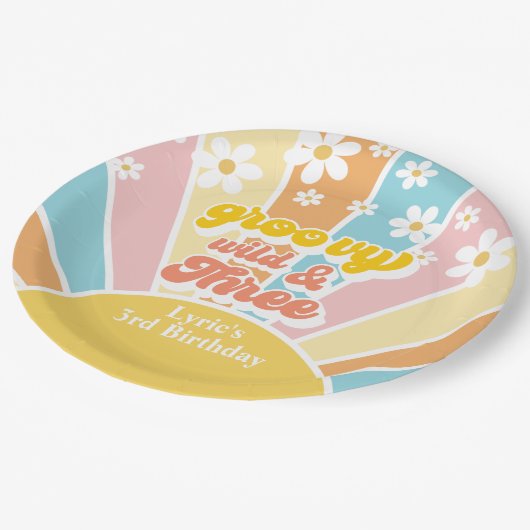 Sunshine Retro Daisy 3e verjaardag Papieren Bordje (Gekanteld)