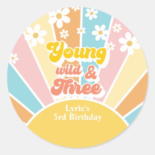 Sunshine Retro Daisy 3e verjaardag Ronde Sticker (Voorkant)