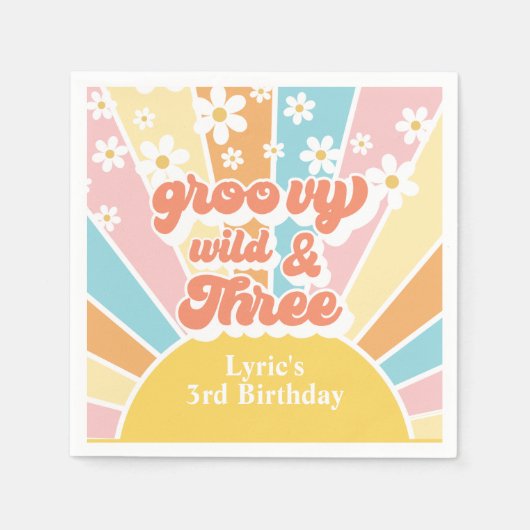 Sunshine Retro Daisy 3e verjaardag Servet (Voorkant)