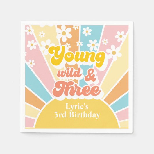 Sunshine Retro Daisy 3e verjaardag Servet (Voorkant)