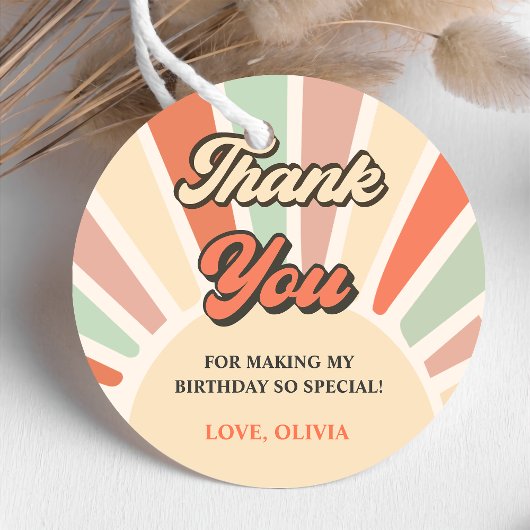 Sunshine Retro Regenboog Bedankt Verjaardagsfeest Bedankjes Labels