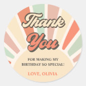 Sunshine Retro Regenboog Bedankt Verjaardagsfeest Ronde Sticker (Voorkant)