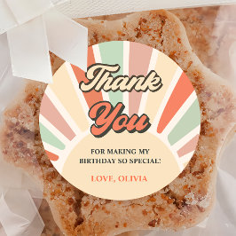 Sunshine Retro Regenboog Bedankt Verjaardagsfeest Ronde Sticker