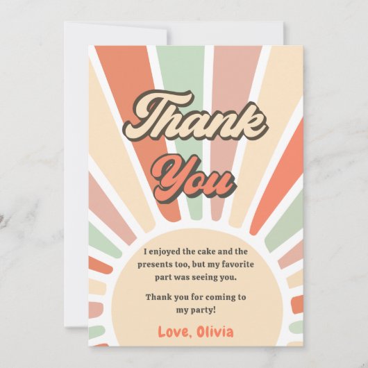 Sunshine Retro Regenboog Verjaardag Dank u kaart (Voorkant)