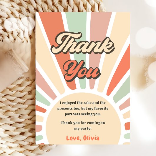 Sunshine Retro Regenboog Verjaardag Dank u kaart