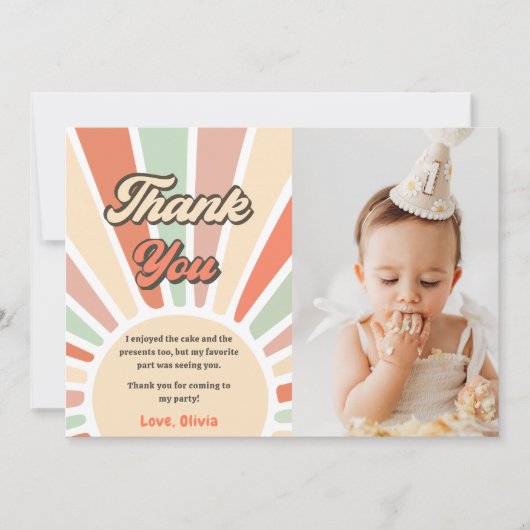 Sunshine Retro Regenboog Verjaardag Dank u kaart (Voorkant)