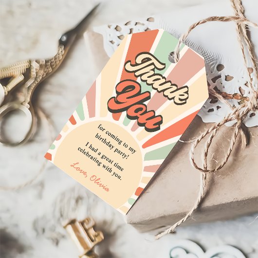 Sunshine Retro Regenboog Verjaardagsfeest Cadeaulabel