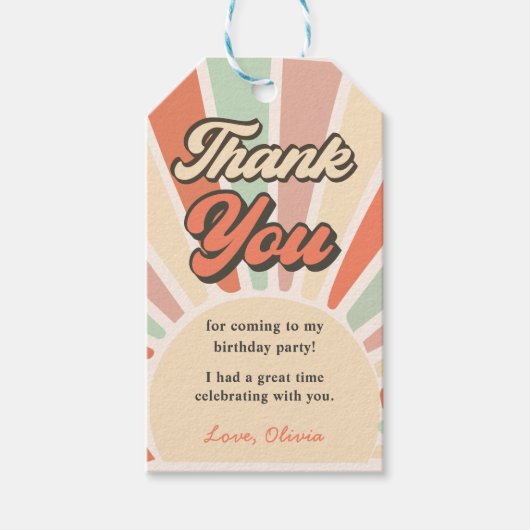 Sunshine Retro Regenboog Verjaardagsfeest Cadeaulabel (Voorkant)