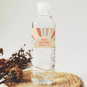 Sunshine Retro Regenboog Verjaardagsfeest Waterfles Etiket
