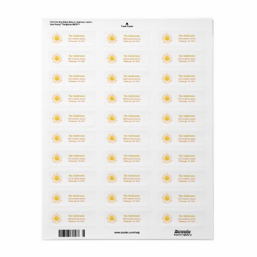 Sunshine Return Address Label (Full Sheet)
