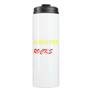 "Sunshine Rocks"-tekst in gele en rode letters Thermosbeker