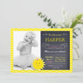 Sunshine schoolbord verjaardagsfeestje uitnodiging (Staand voorkant)