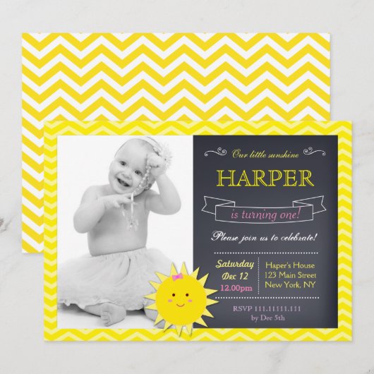 Sunshine schoolbord verjaardagsfeestje uitnodiging (Voorkant / Achterkant)