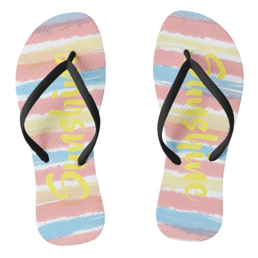 Sunshine Stripes Roze Blauw Geel Waterverf Teenslippers (Voetbed)