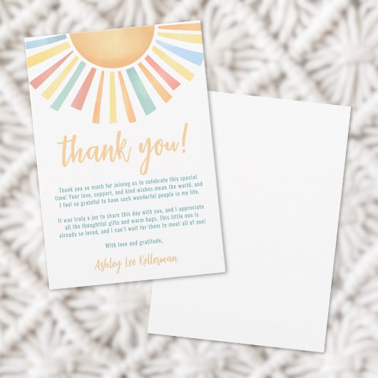 Sunshine Sun Baby shower Bedankkaart