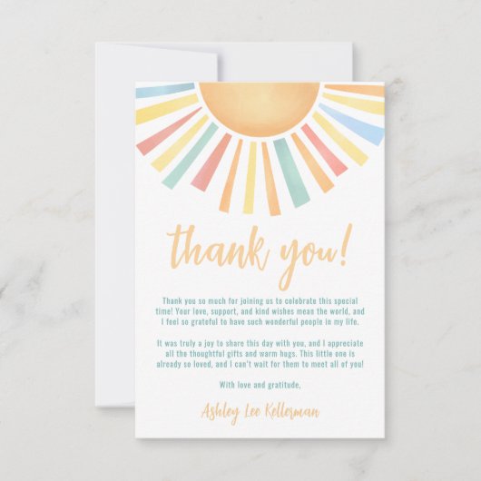 Sunshine Sun Baby shower Bedankkaart (Voorkant)