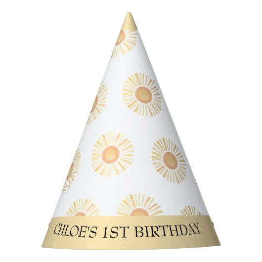 Sunshine Sun Boho First Birthday Yellow Bohemian Feesthoedjes (Voorkant)