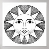 SUNSHINE SUN FACE ZWART & WIT ART PRINT (Voorkant)