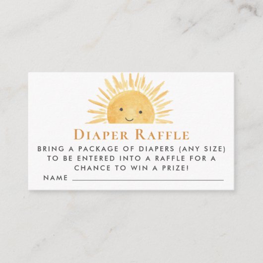 Sunshine Sun Luier Raffle Informatiekaartje (Voorkant)