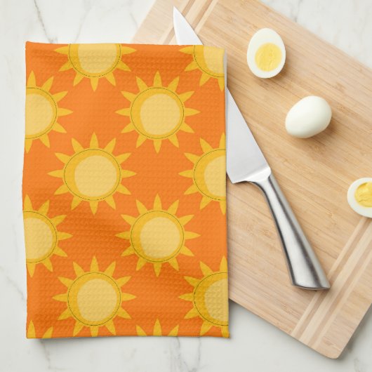 Sunshine Sun Pattern Design On Orange  Theedoek (Quarter Fold)