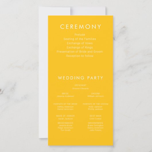 Sunshine Sunflower Modern Wedding Program (Achterkant)