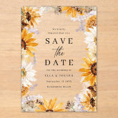 Sunshine Sunflowers Boho Wedding Save The Date Acryl Uitnodigingen (Voorkant)