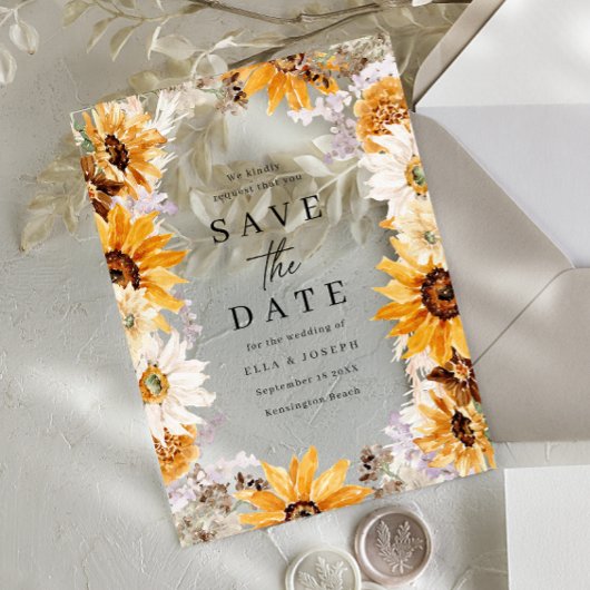 Sunshine Sunflowers Boho Wedding Save The Date Acryl Uitnodigingen