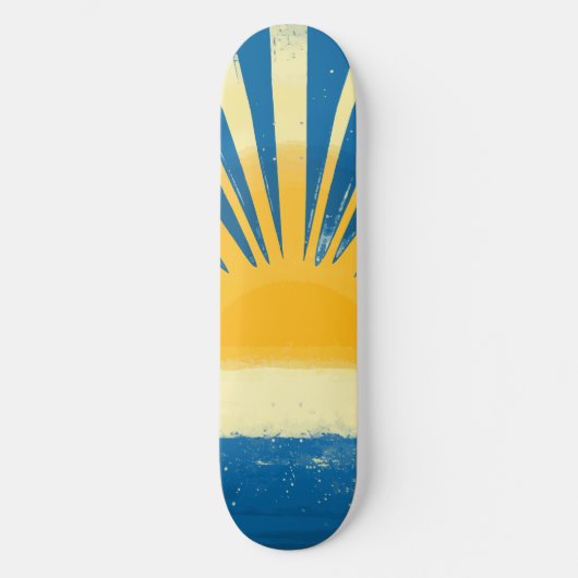 Sunshine Sunrise Retro 70s Boho Blauw Geel Persoonlijk Skateboard (Voorkant)