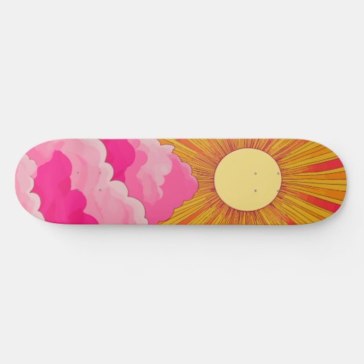 Sunshine Sunrise Retro 70s Boho Geel Roze Persoonlijk Skateboard (Horizontaal)