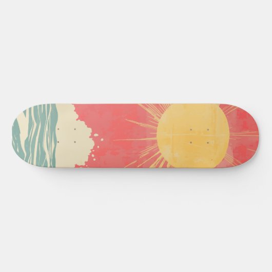 Sunshine Sunrise Retro 70s Boho Geel Roze Persoonlijk Skateboard (Horizontaal)