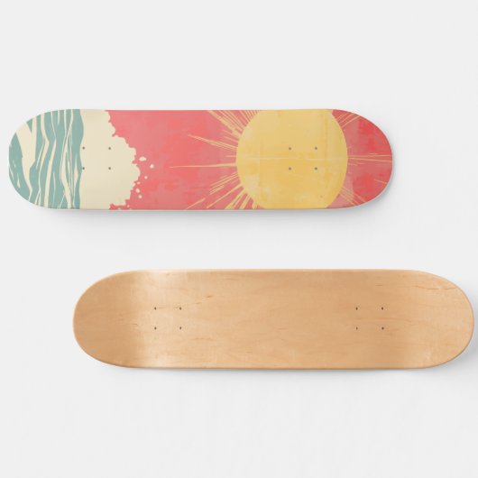 Sunshine Sunrise Retro 70s Boho Geel Roze Persoonlijk Skateboard (Horizontaal)